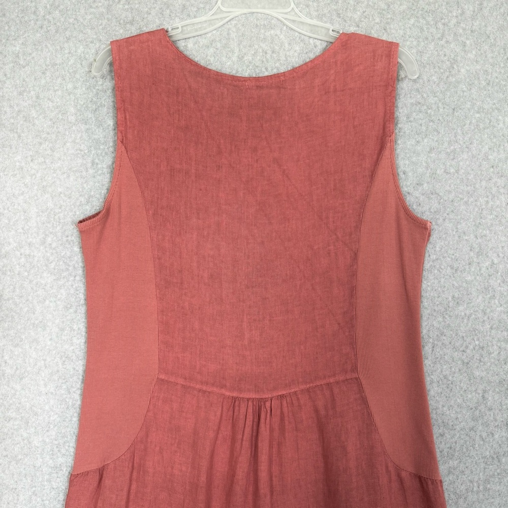 Lungo L'Arno 100% Linen Dress Womens Large Lagenlook Shift Pockets Rosette READ - Picture 8 of 14